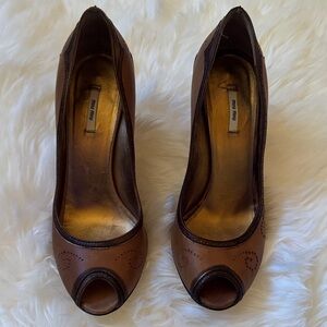 Miu Miu Tan Peep-Toe Heels